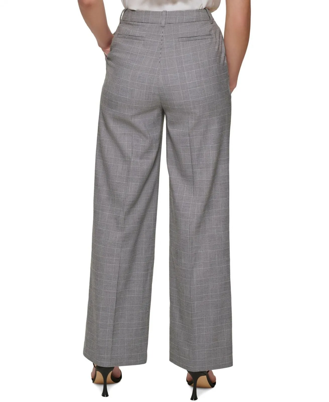 Calvin Klein Womens Petite Houndstooth Plaid Wide-Leg Pants T26P8784