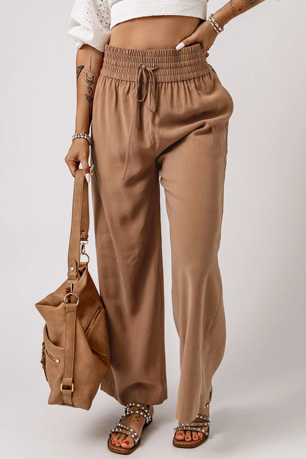 CAMEL WIDE LEG PANTS
