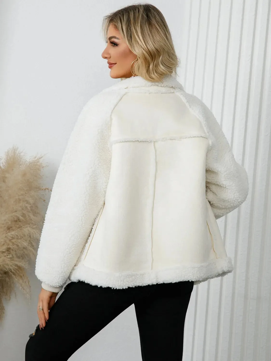 'Camille' Faux Leather Sherpa Jacket