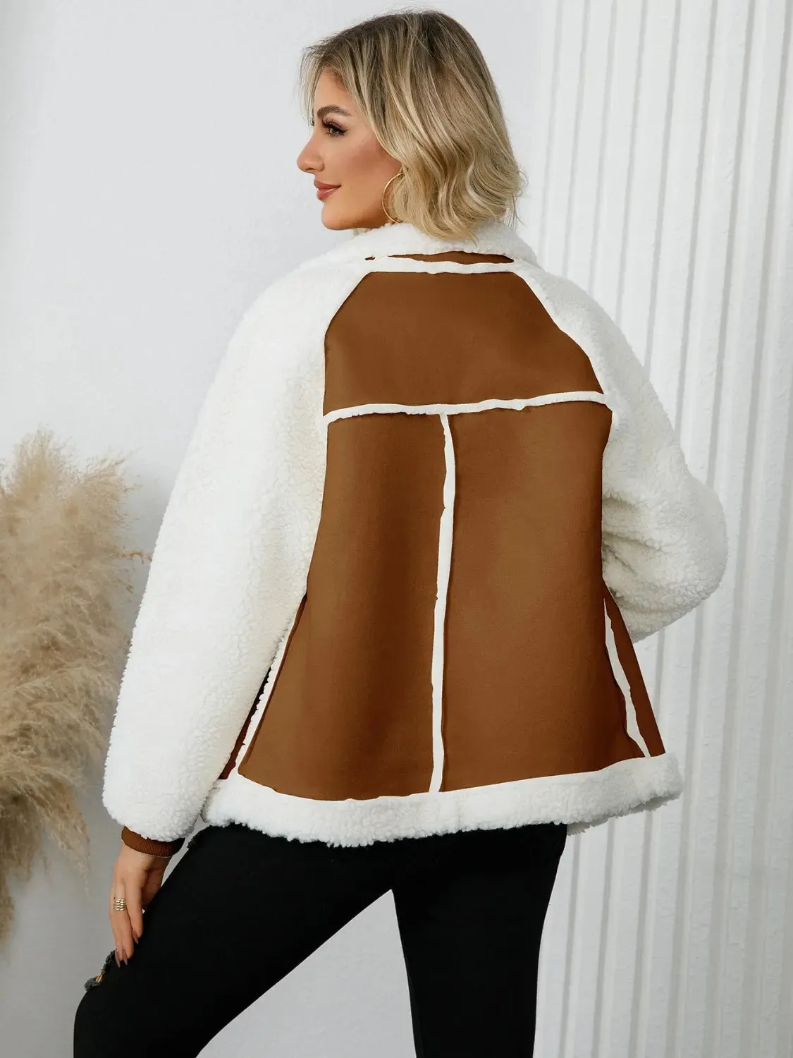'Camille' Faux Leather Sherpa Jacket