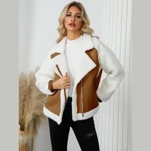 'Camille' Faux Leather Sherpa Jacket
