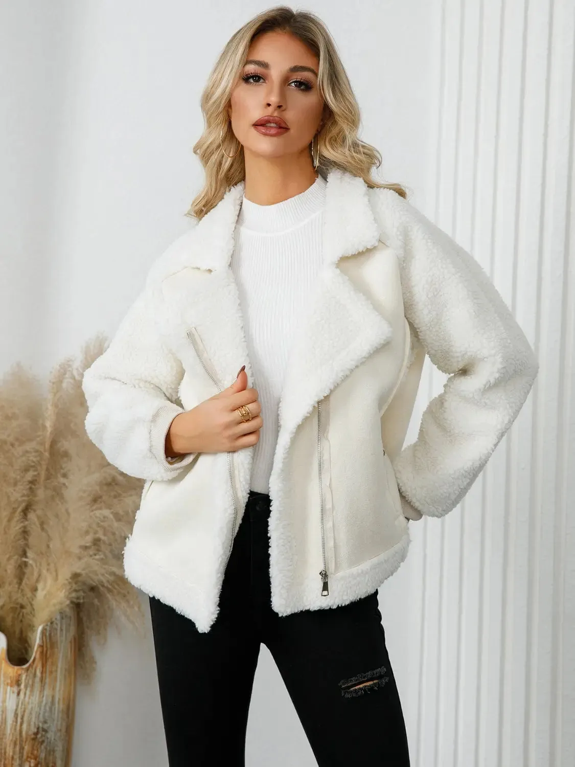 'Camille' Faux Leather Sherpa Jacket