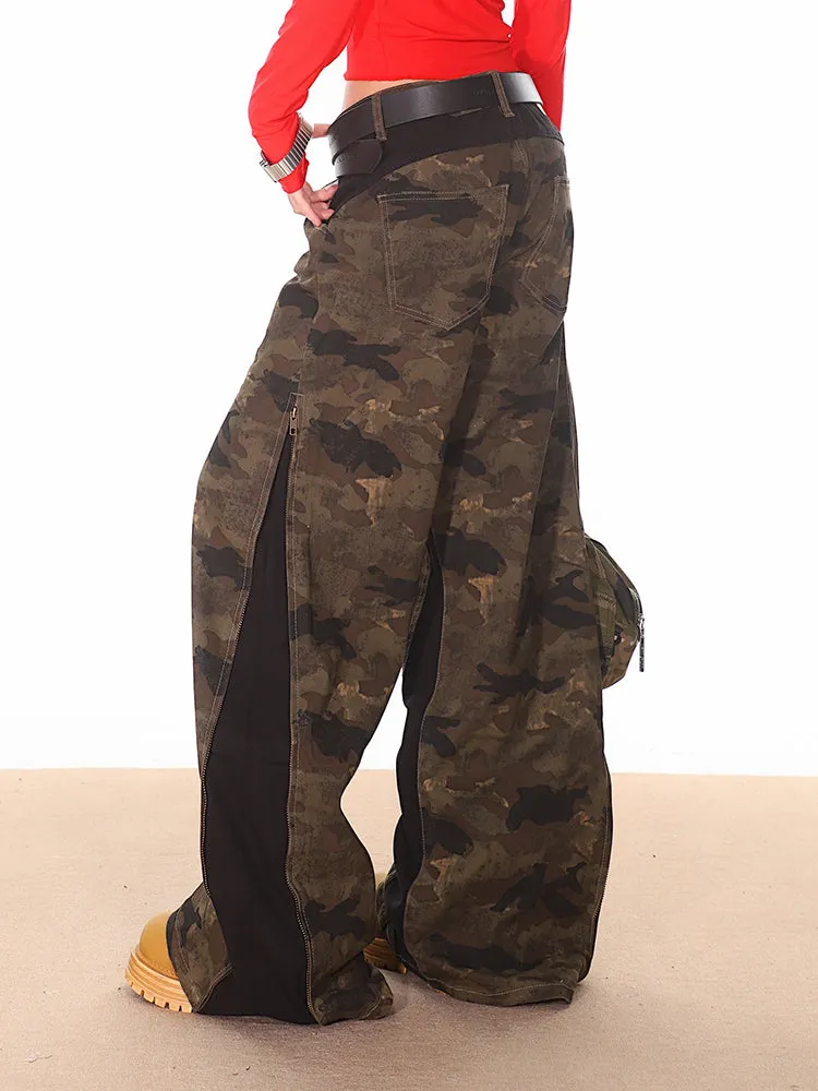 Camouflage Pants with Side Zipper Panels