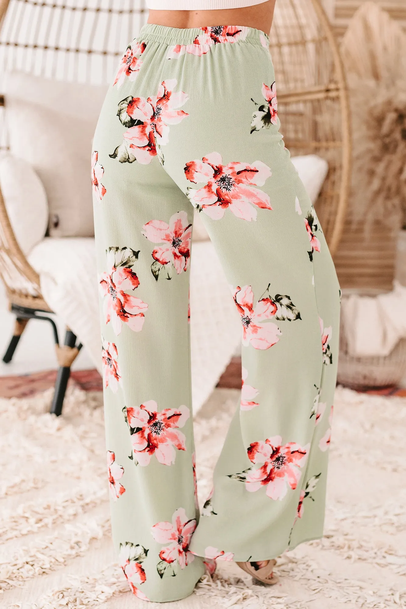 Cancun Crush Floral High Rise Wide Leg Pants (Green)
