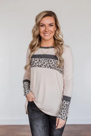 Can't Stop Smiling Long Sleeve Top- Taupe