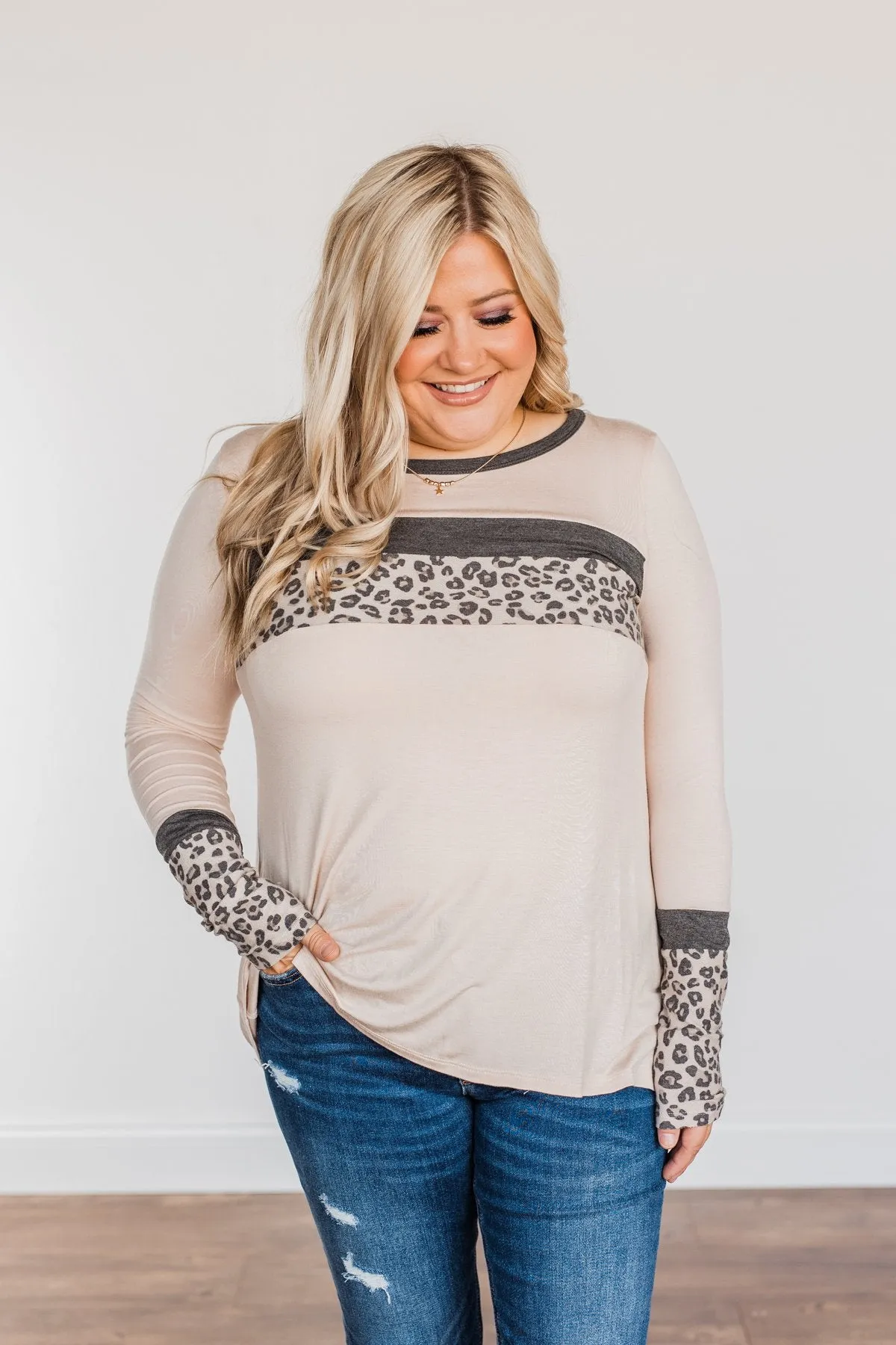 Can't Stop Smiling Long Sleeve Top- Taupe