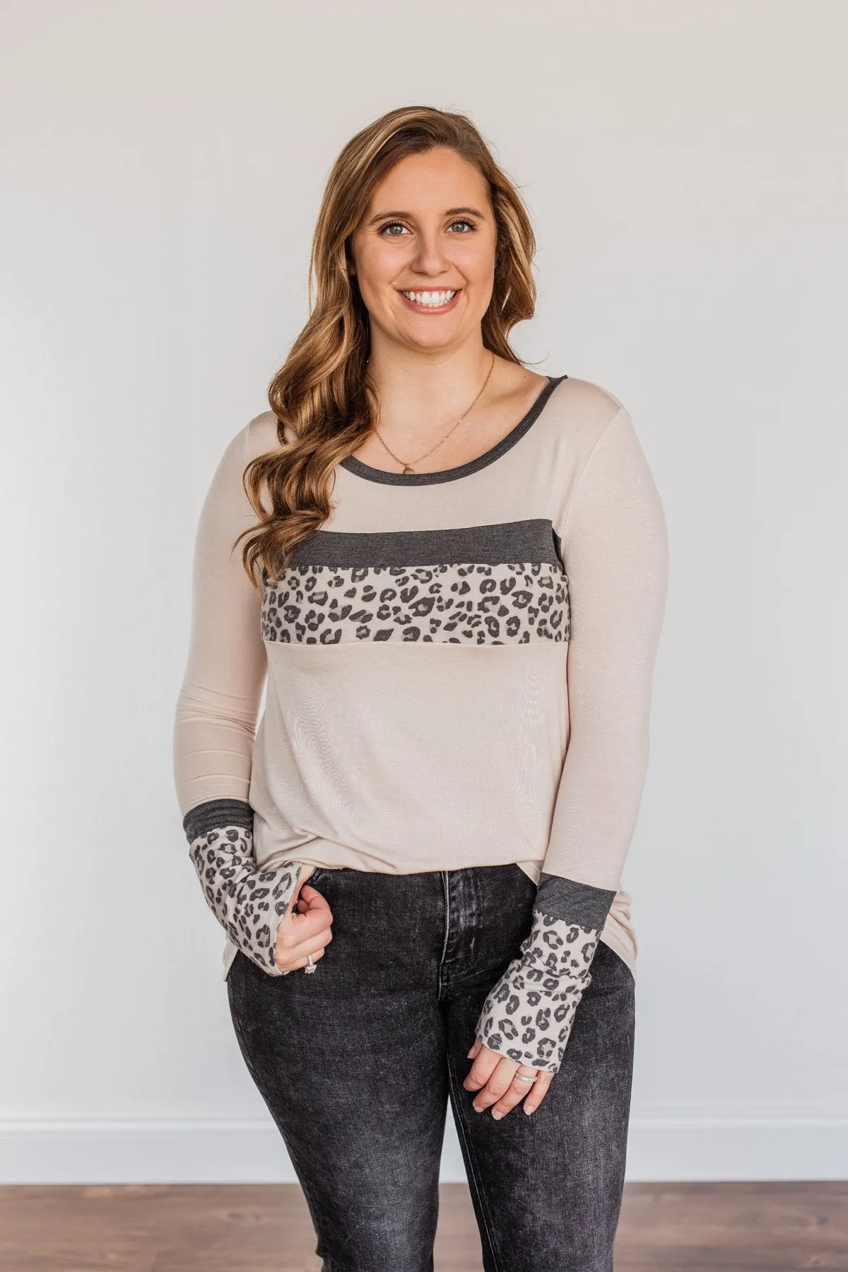 Can't Stop Smiling Long Sleeve Top- Taupe