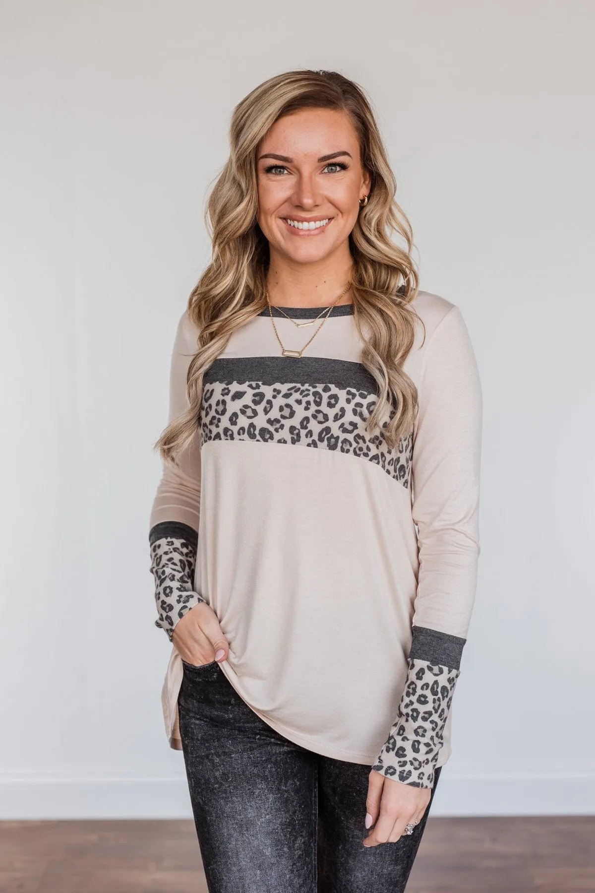 Can't Stop Smiling Long Sleeve Top- Taupe