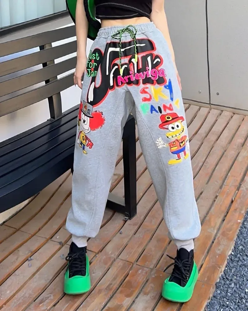Cartoon Pattern Graffiti Ankle-Tied Sweatpants