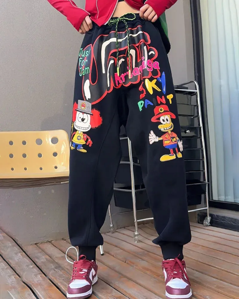Cartoon Pattern Graffiti Ankle-Tied Sweatpants