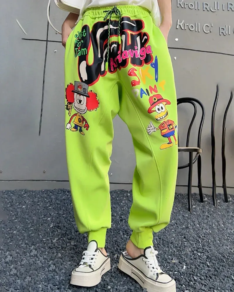 Cartoon Pattern Graffiti Ankle-Tied Sweatpants