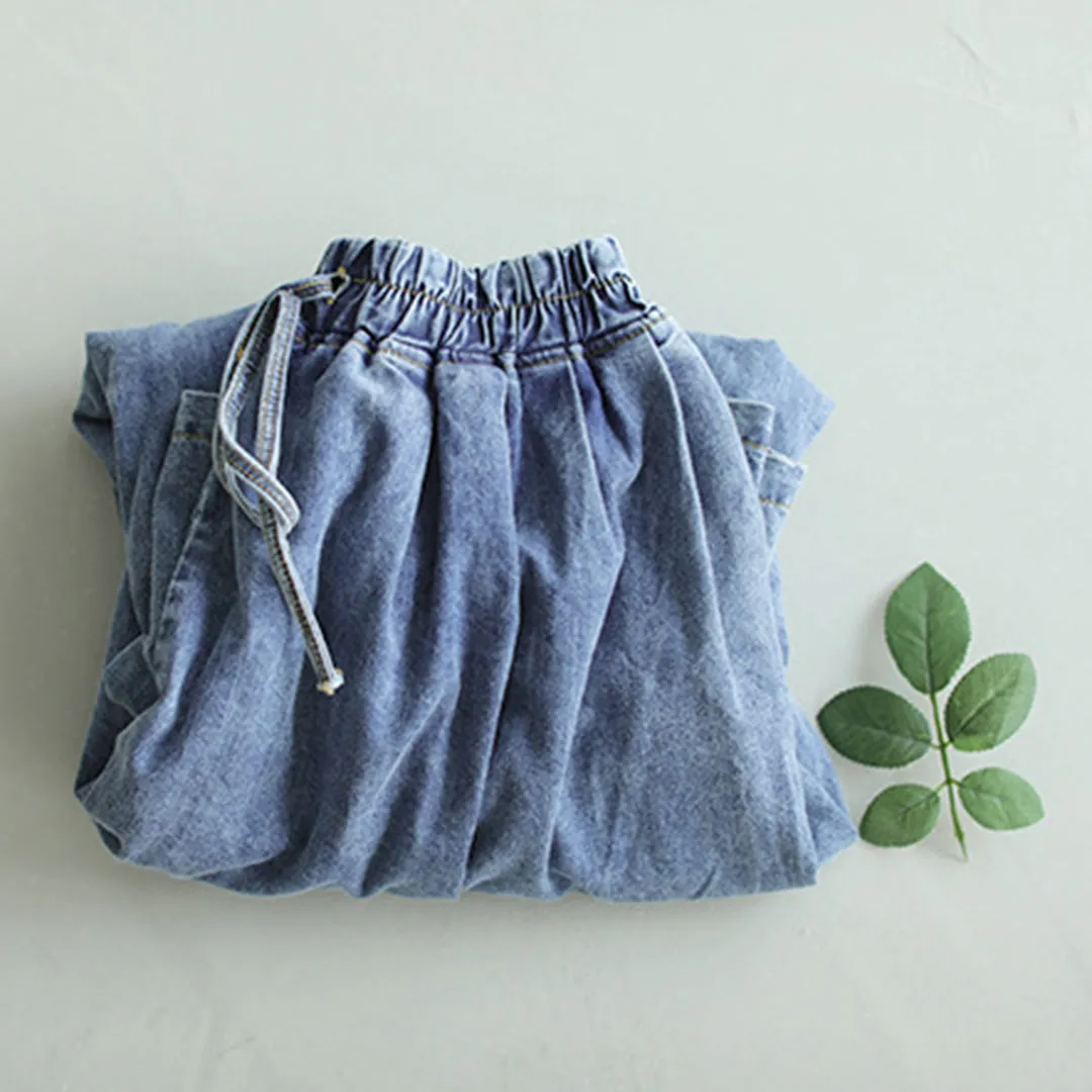 Casual Blue Shift Wide Leg Denim Pants