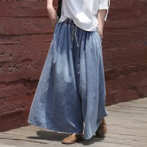 Casual Blue Shift Wide Leg Denim Pants
