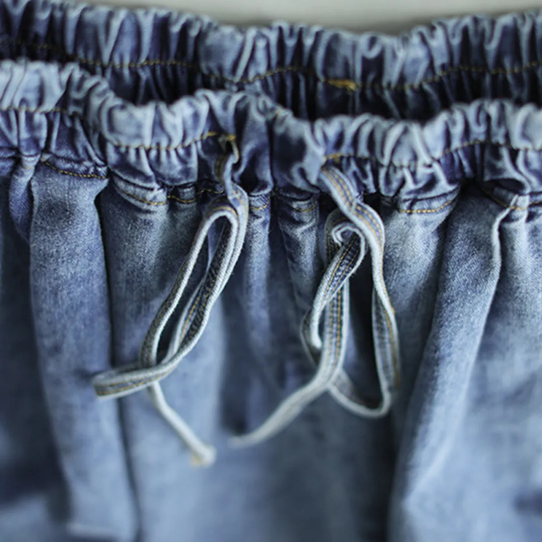 Casual Blue Shift Wide Leg Denim Pants