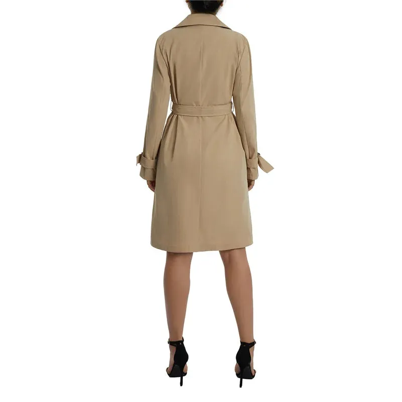 Casual Long Sleeve Lapel Double-Breasted Designed Trench Coat with Belt