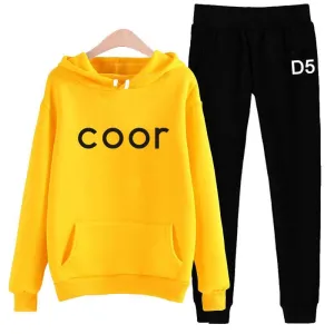 Casual Sports Fashion Loose Suit Women Fall Autumn Hooded Long-sleeved Sweater Running Two-piece Suit