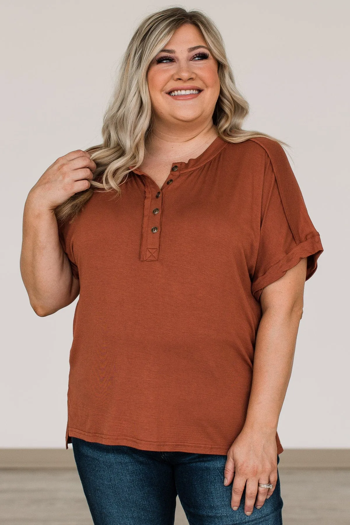 Caught You Looking Button Top- Rust
