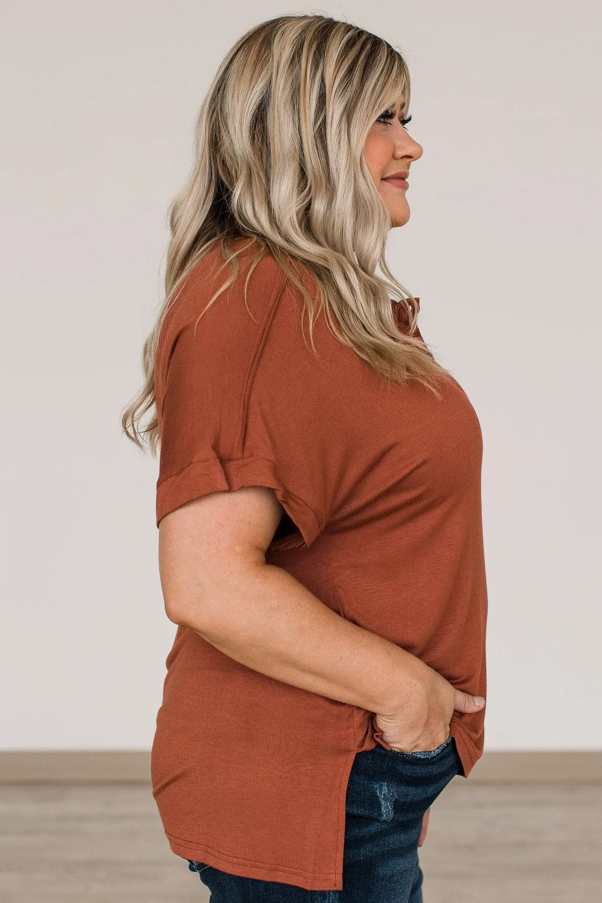 Caught You Looking Button Top- Rust