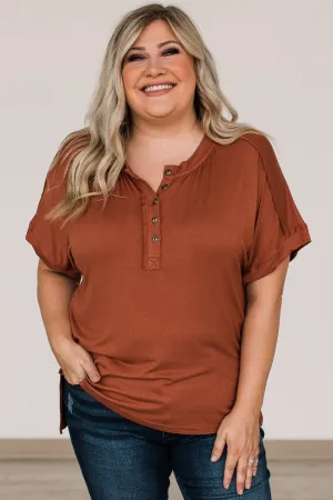 Caught You Looking Button Top- Rust