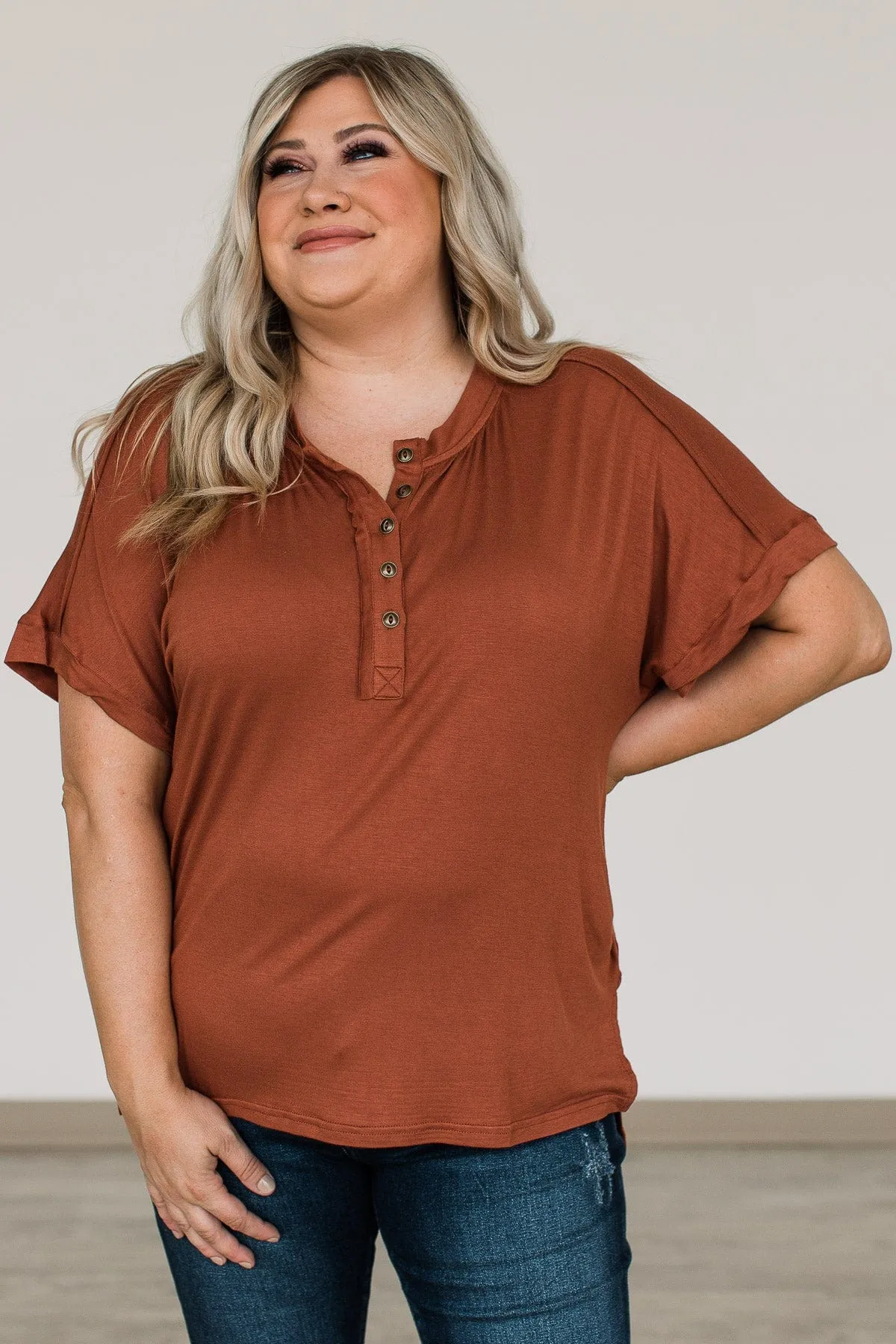 Caught You Looking Button Top- Rust
