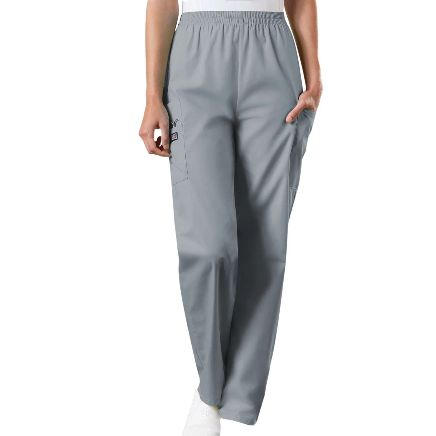 Cherokee Workwear 4200 Scrubs Pants Womens Natural Rise Tapered Pull-On Cargo Grey