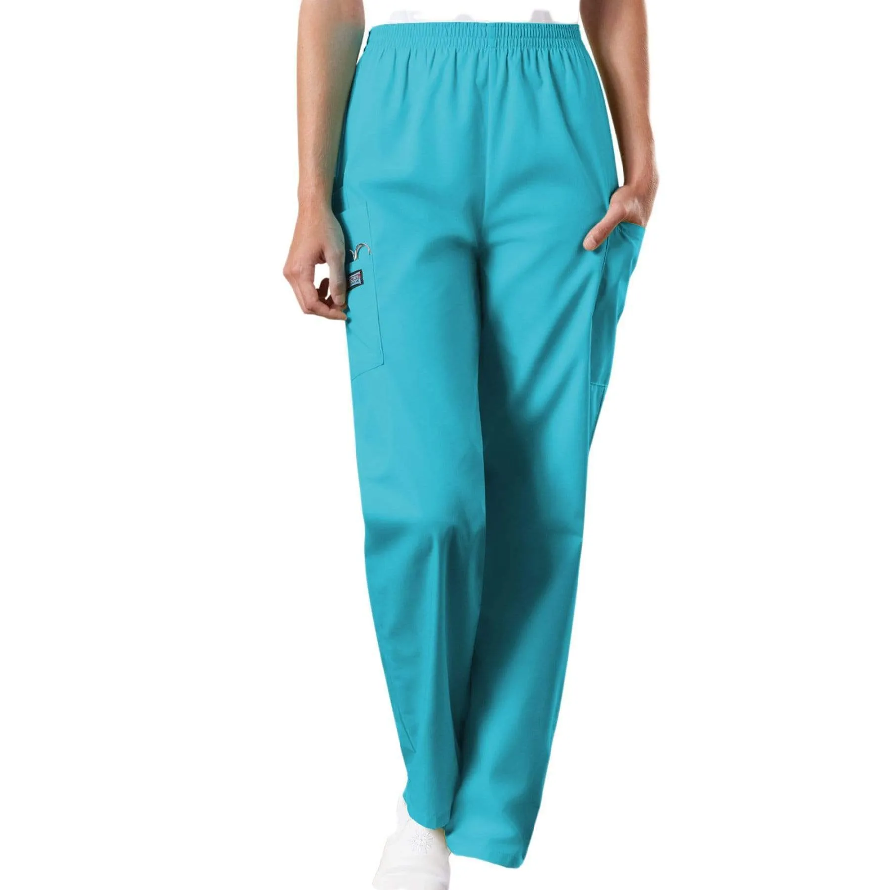 Cherokee Workwear 4200 Scrubs Pants Womens Natural Rise Tapered Pull-On Cargo Turquoise