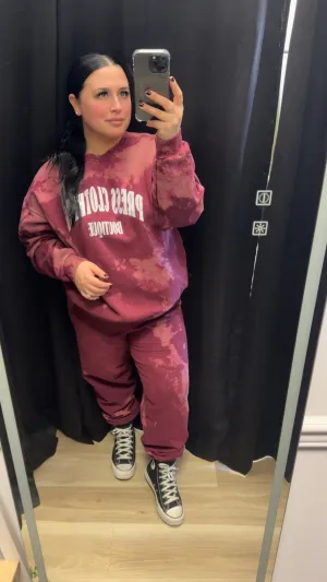 Cherry Acid Wash Crewneck Lounge Set