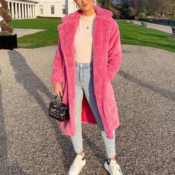 Cinderella-inspired long faux fur coat for winter