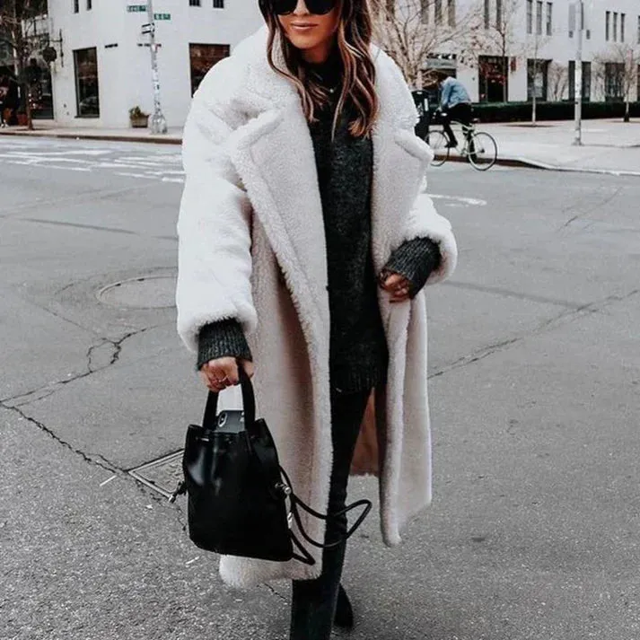 Cinderella-inspired long faux fur coat for winter