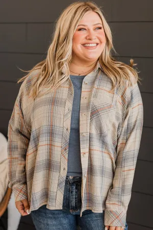 Closer To Home Plaid Button Top- Denim & Orange