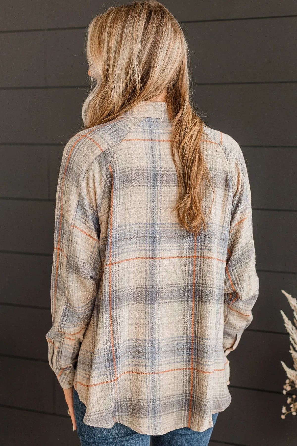 Closer To Home Plaid Button Top- Denim & Orange