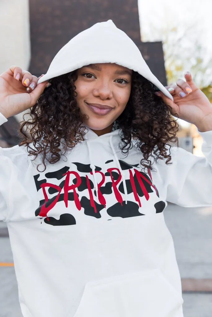 Cow Print Drippin V2 (F&B) | White Hoodie (Chick-fil-A)
