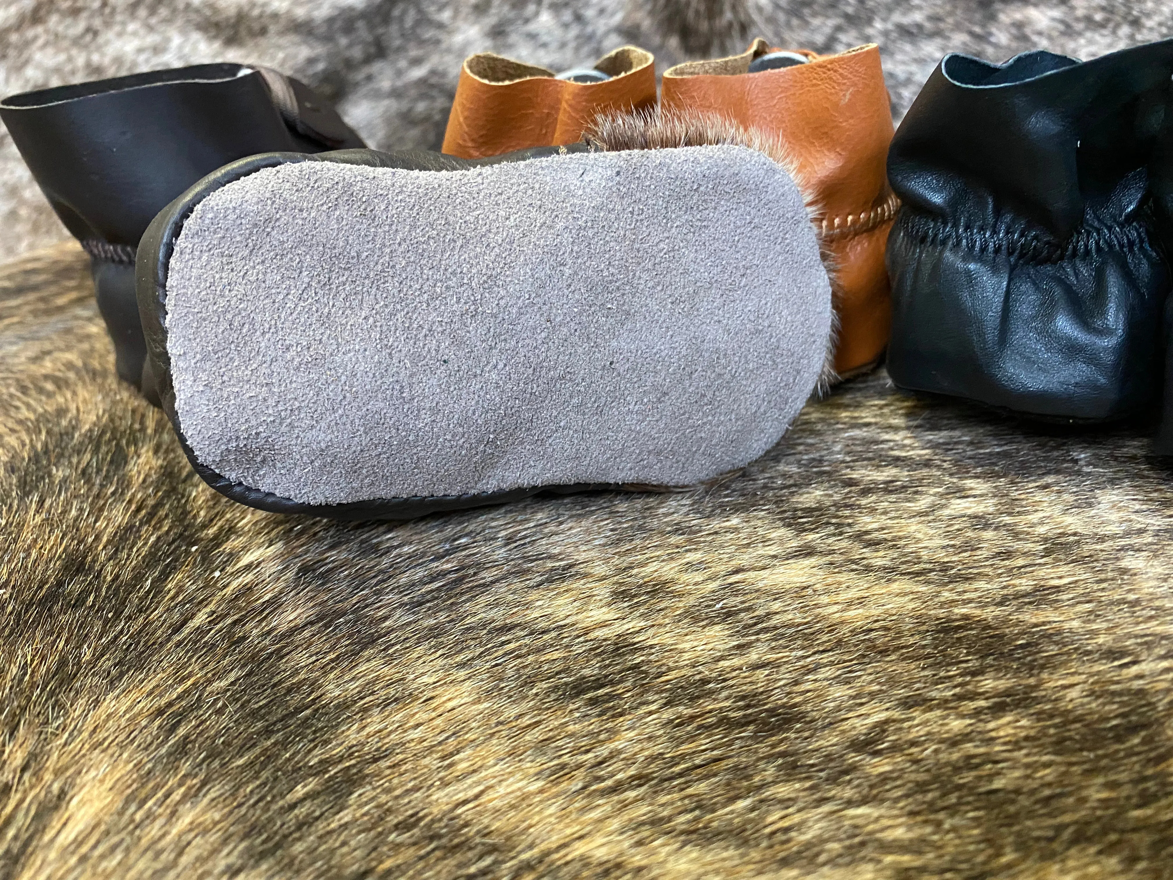 Cowhide Baby Moccasins-Rust