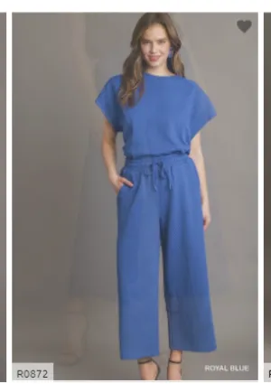 Criss Cross Jacquard Print Lounge Set - (Short Sleeve Top and Pants)