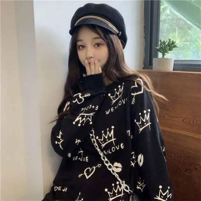 Cute Crown Print Hoodie