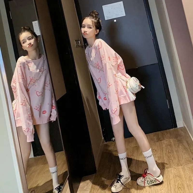 Cute Crown Print Hoodie