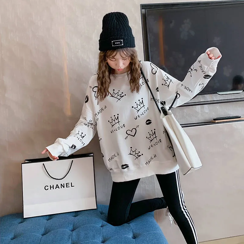 Cute Crown Print Hoodie
