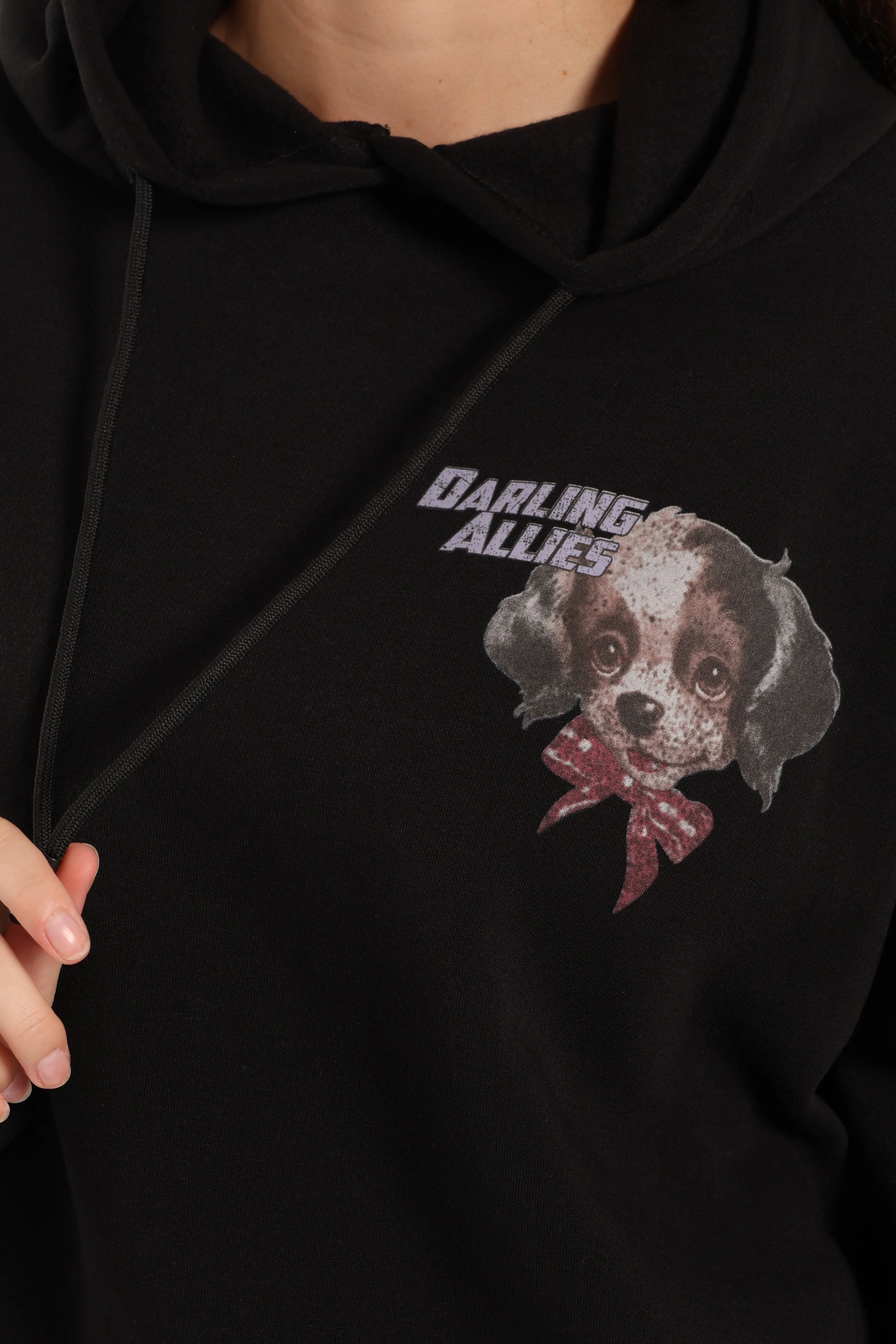 Cute Oversized Printed Hoody - Black