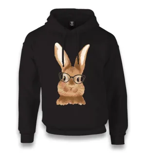 Cute Rabbit with Glasses Unisex Black Hoodie