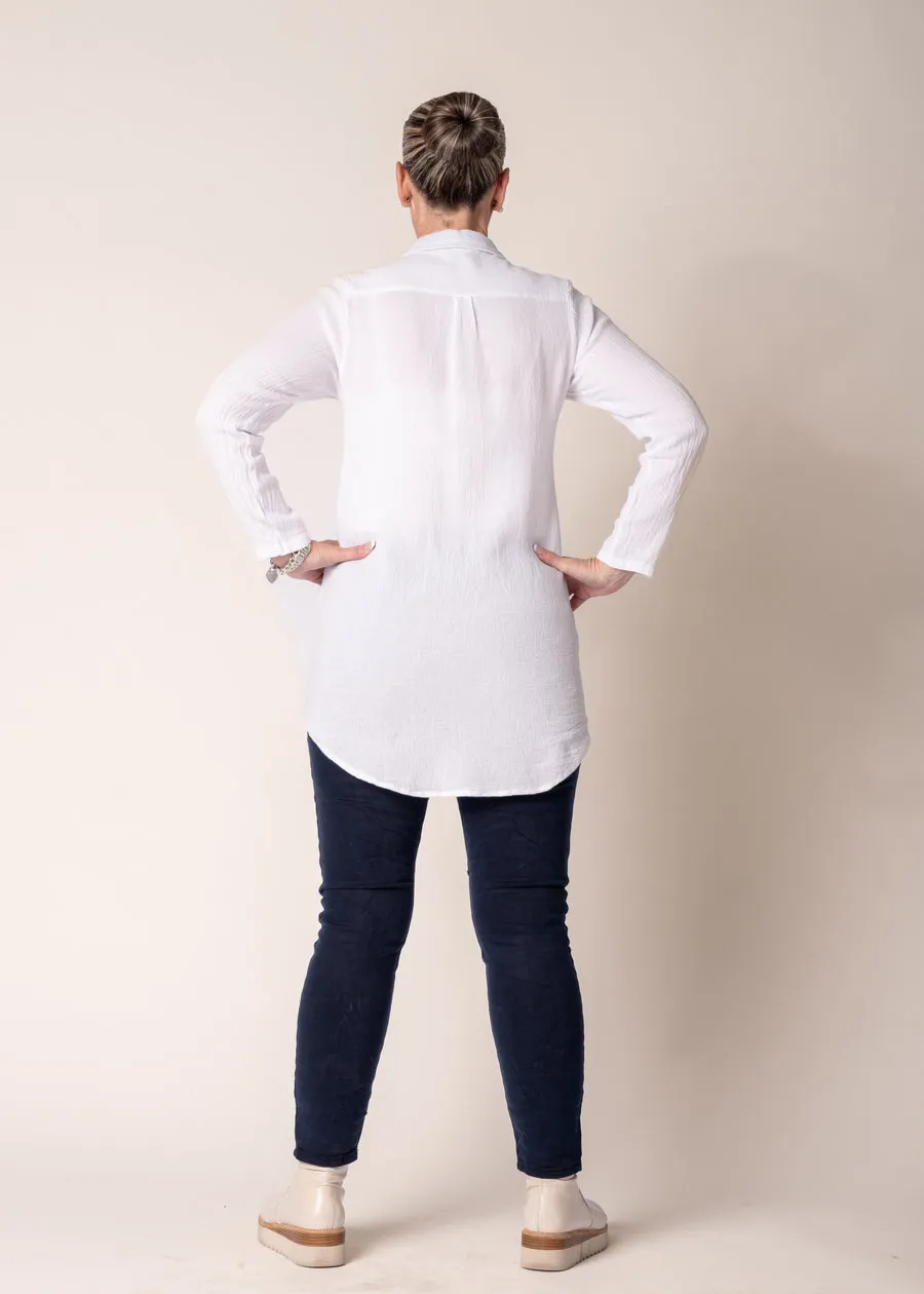 Deirdre Linen Tie Top - White   Pink   Black - Imagine Fashion
