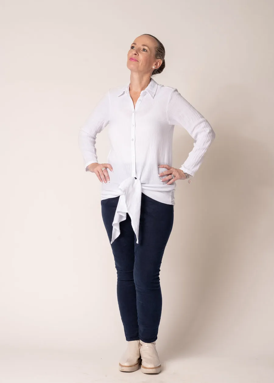 Deirdre Linen Tie Top - White   Pink   Black - Imagine Fashion
