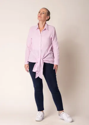 Deirdre Linen Tie Top - White   Pink   Black - Imagine Fashion