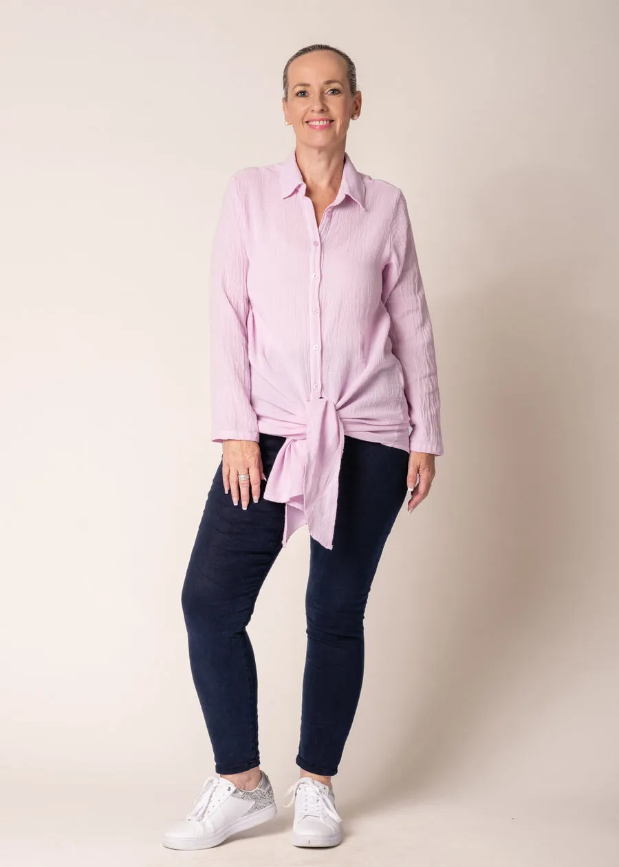 Deirdre Linen Tie Top - White   Pink   Black - Imagine Fashion