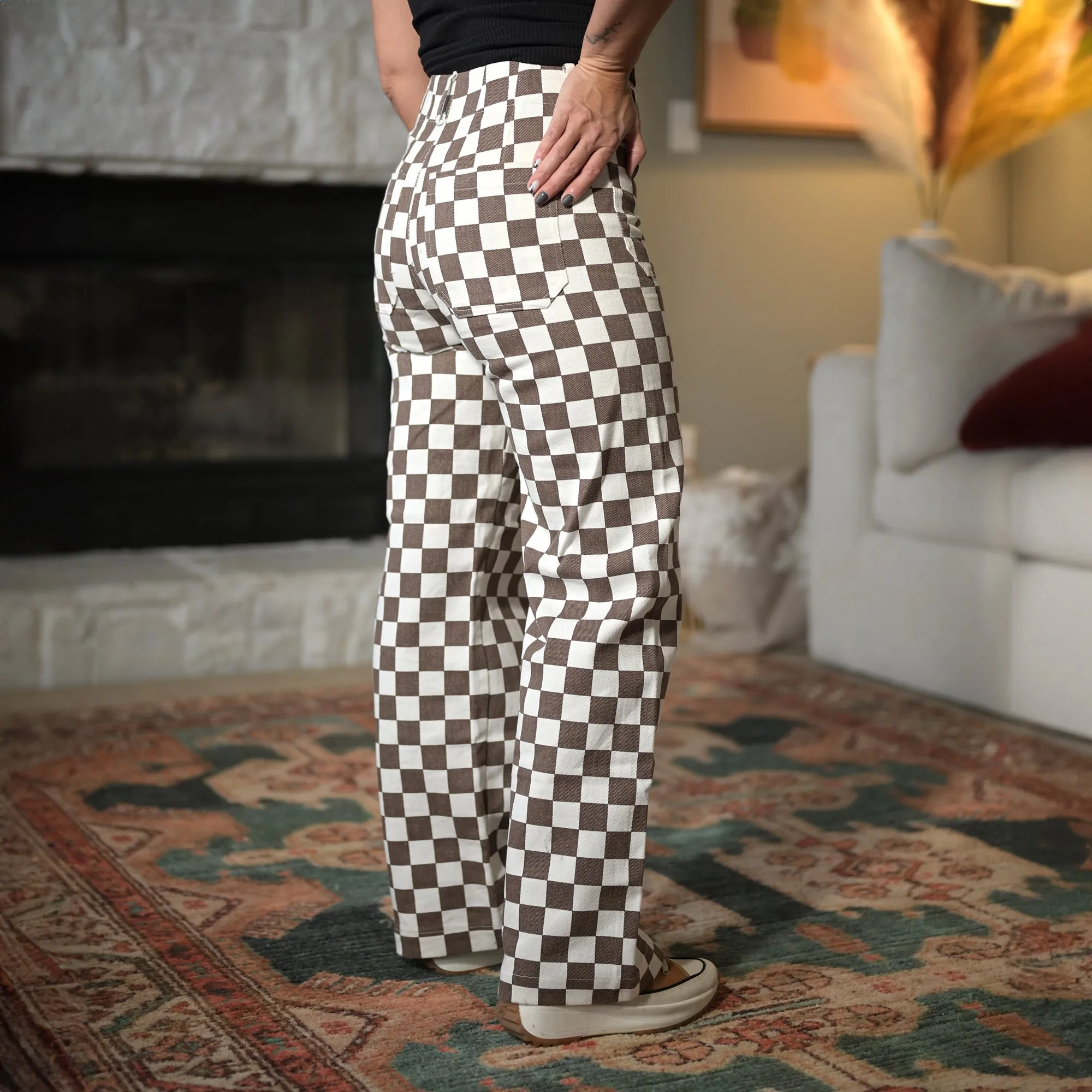 Demi Checkered Wide Leg Jeans