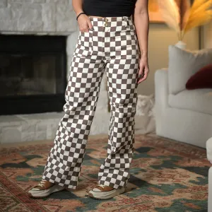 Demi Checkered Wide Leg Jeans