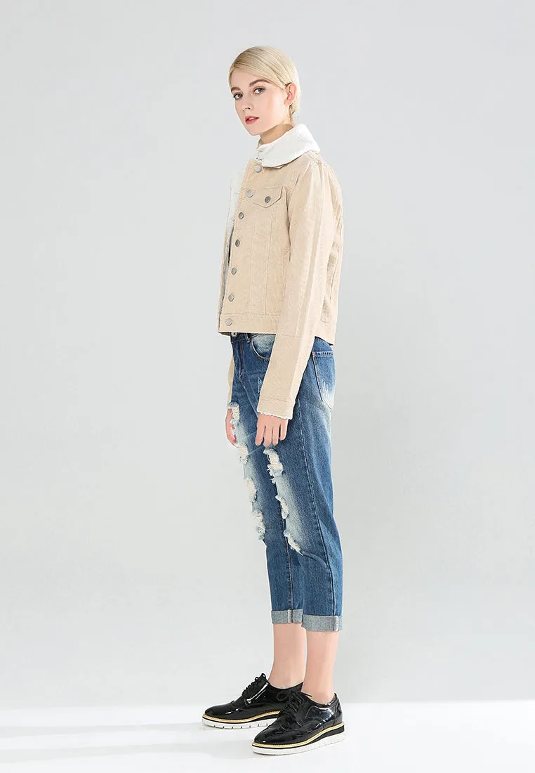 denim jacket with fur collar