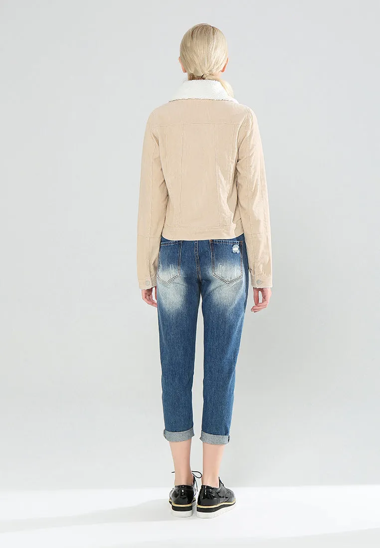 denim jacket with fur collar
