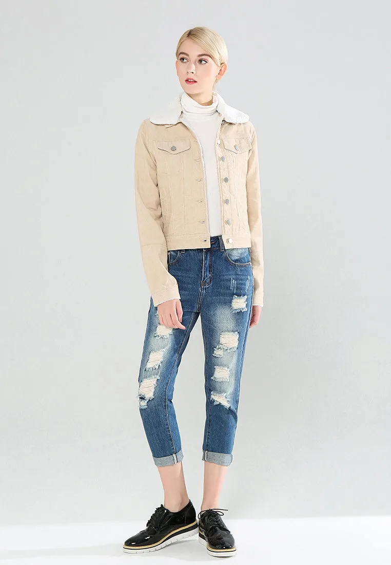 denim jacket with fur collar