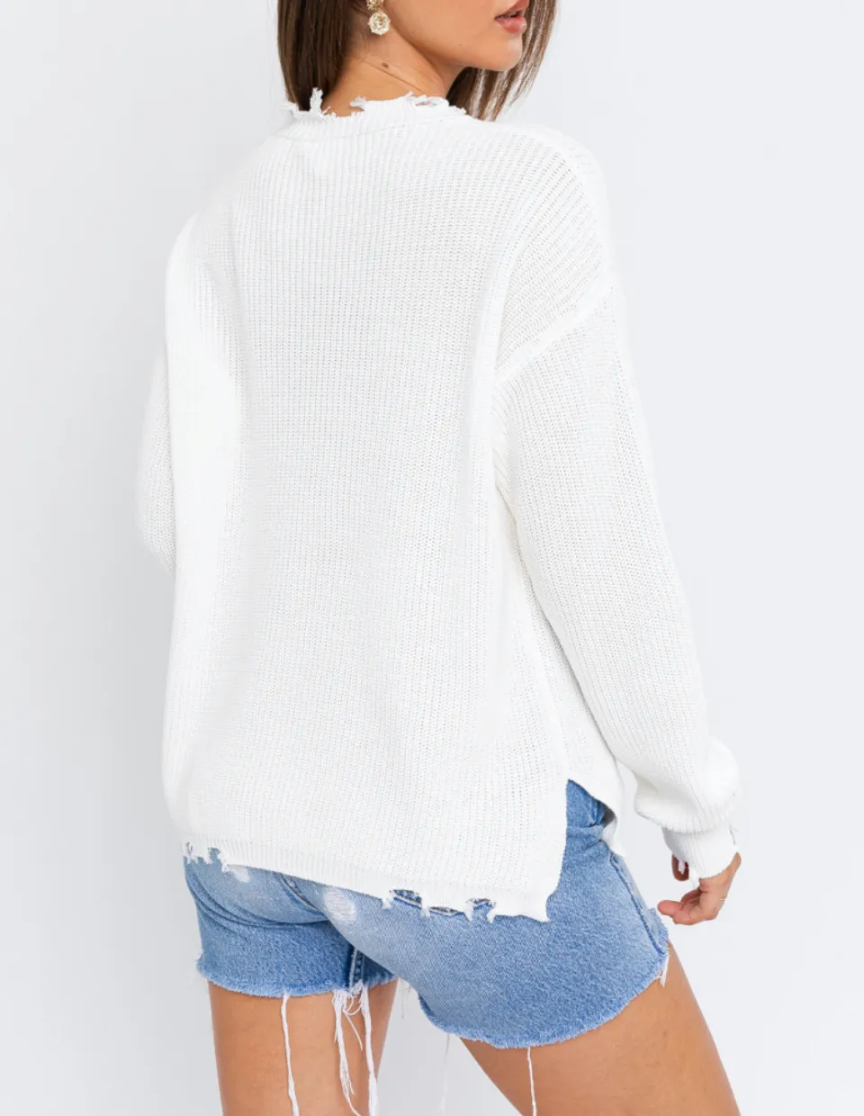 Distressed Crew Neck Oversize Sweater