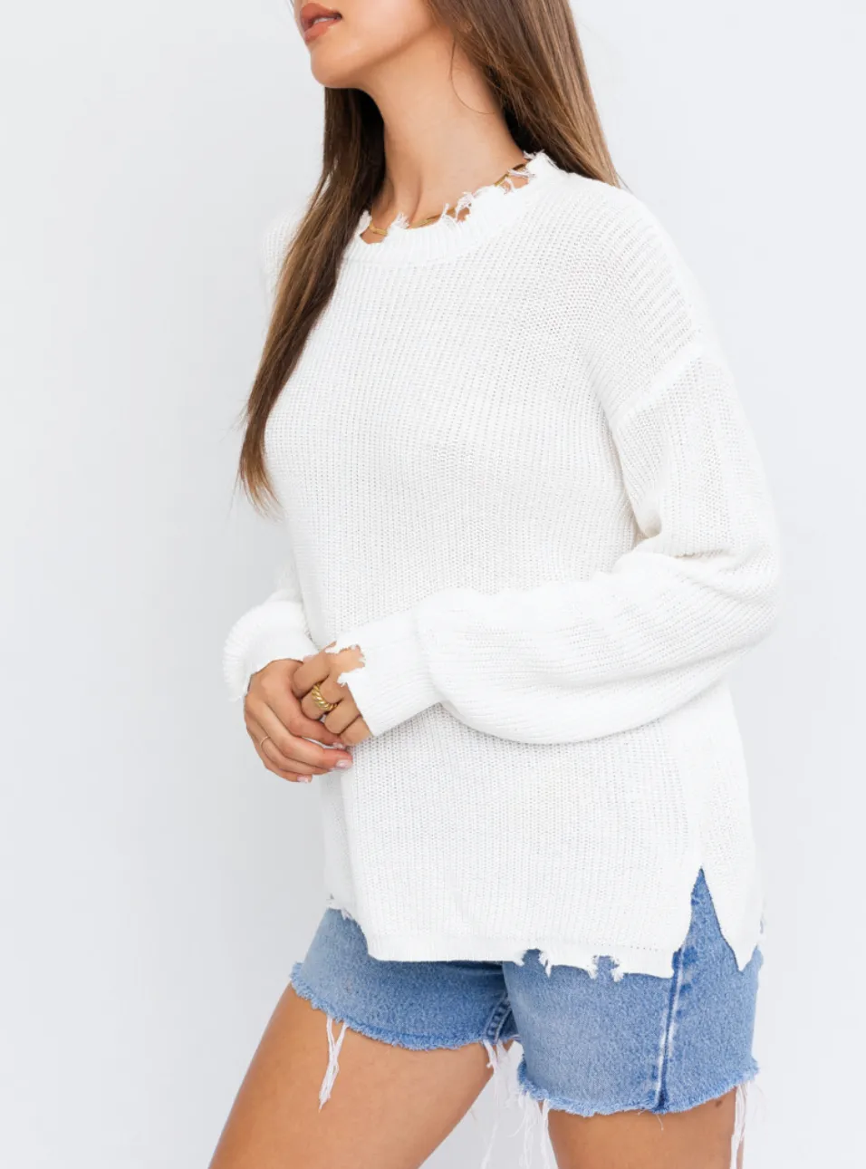 Distressed Crew Neck Oversize Sweater
